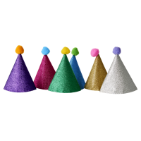 Set of 6 Glitter Party Hats with Pom Pom By Rice DK